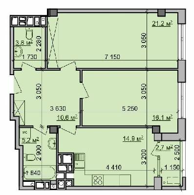 2-кімнатна 73.15 м² в ЖК Октава від 38 650 грн/м², Харків