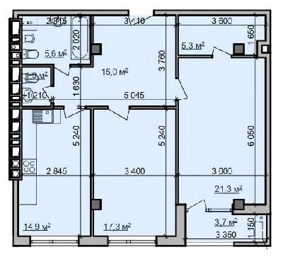 2-кімнатна 83.15 м² в ЖК Октава від 38 650 грн/м², Харків
