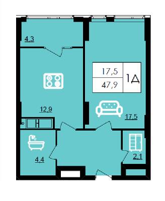 1-комнатная 47.9 м² в ЖК Лесопарковый от 20 700 грн/м², Винница