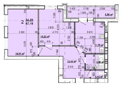 2-комнатная 67.15 м² в ЖК Мира-2 от застройщика, Харьков