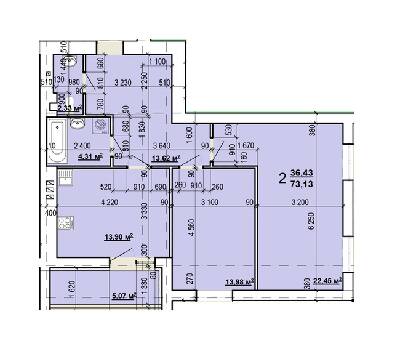 2-комнатная 73.13 м² в ЖК Мира-2 от застройщика, Харьков