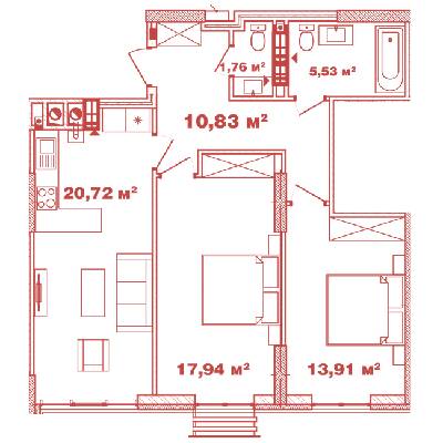 2-комнатная 70.69 м² в ЖК Crystal Avenue от 26 000 грн/м², с. Петропавловская Борщаговка