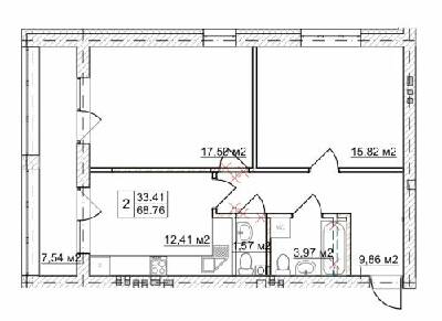 2-кімнатна 68.76 м² в КБ Олсія від 22 450 грн/м², м. Буча