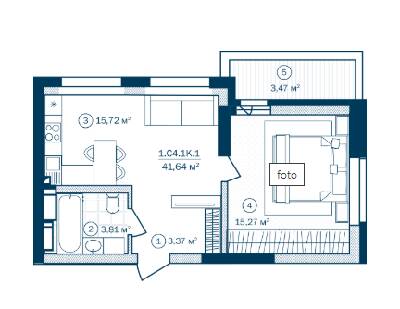 1-комнатная 41.64 м² в ЖК Rusaniv Residence от 25 250 грн/м², Киев