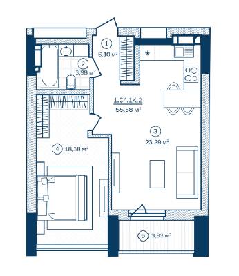 1-комнатная 55.58 м² в ЖК Rusaniv Residence от 30 400 грн/м², Киев