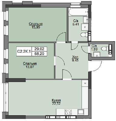 2-кімнатна 68.29 м² в ЖК Вишгород Плаза від 27 500 грн/м², м. Вишгород