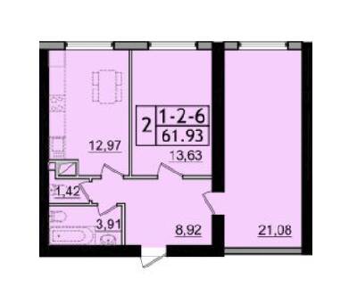 2-кімнатна 61.93 м² в ЖК П'ятдесят дев'ята Перлина від 22 050 грн/м², с. Крижанівка