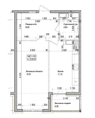 1-кімнатна 44.06 м² в ЖК Одеський бульвар від 23 000 грн/м², с. Новосілки