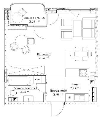 1-кімнатна 38.85 м² в ЖК O2 Residence від 22 723 грн/м², Київ