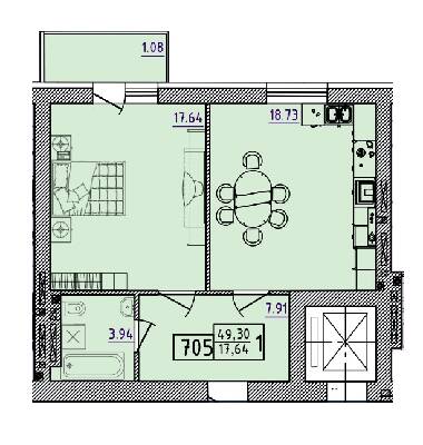 1-кімнатна 49.3 м² в ЖК Парк Морський від 16 500 грн/м², м. Южне