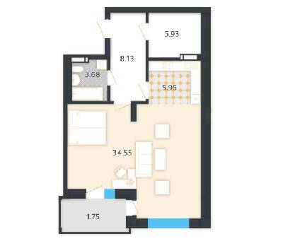 1-комнатная 59.99 м² в КД LA MANCHE от 52 900 грн/м², Киев