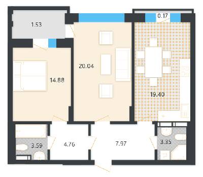 2-комнатная 75.69 м² в КД LA MANCHE от 63 450 грн/м², Киев