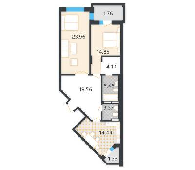 2-комнатная 87.82 м² в КД LA MANCHE от 63 450 грн/м², Киев