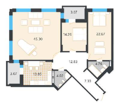 3-комнатная 131.16 м² в КД LA MANCHE от 61 600 грн/м², Киев