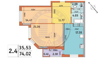 2-кімнатна 74.02 м² в ЖК Гвардійський від 75 060 грн/м², Київ