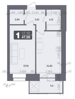 1-кімнатна 47.58 м² в ЖК Стандарт від 22 500 грн/м², Полтава