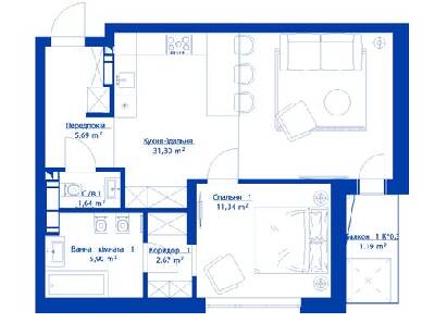 1-комнатная 59.73 м² в ЖК RYBALSKY от 36 400 грн/м², Киев