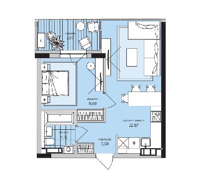 1-кімнатна 44.67 м² в ЖК Park Lake City від 34 563 грн/м², с. Підгірці