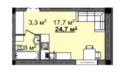 1-кімнатна 24.7 м² в КБ Світанок від забудовника, с. Софіївська Борщагівка