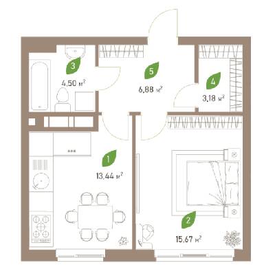 1-комнатная 43.67 м² в ЖК Парковые Озера 2 от 31 000 грн/м², Киев