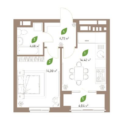 1-комнатная 42.23 м² в ЖК Парковые Озера 2 от 44 764 грн/м², Киев