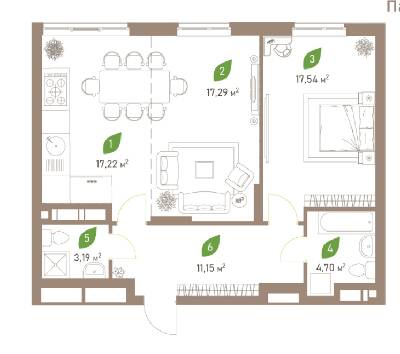 2-комнатная 71.09 м² в ЖК Парковые Озера 2 от 33 760 грн/м², Киев
