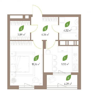 1-комнатная 42.23 м² в ЖК Парковые Озера 2 от 33 108 грн/м², Киев