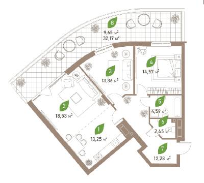 3-комнатная 88.68 м² в ЖК Парковые Озера 2 от 25 228 грн/м², Киев