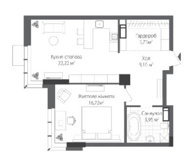 1-кімнатна 59.78 м² в ЖК RiverStone від 41 420 грн/м², Київ