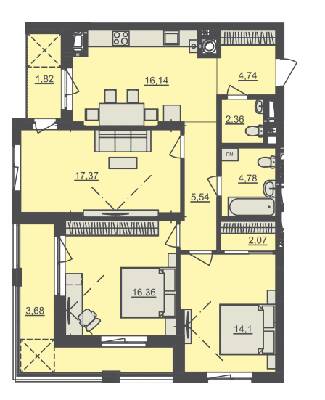 3-комнатная 88.96 м² в ЖК Семицвет от 31 850 грн/м², Львов