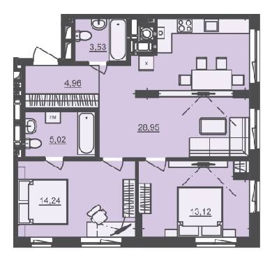 2-комнатная 69.82 м² в ЖК Семицвет от 29 500 грн/м², Львов