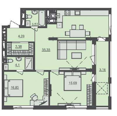2-комнатная 89.52 м² в ЖК Семицвет от 29 500 грн/м², Львов