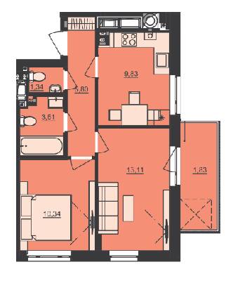 2-комнатная 45.86 м² в ЖК Семицвет от 29 850 грн/м², Львов