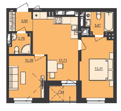 2-комнатная 52.46 м² в ЖК Семицвет от 29 850 грн/м², Львов