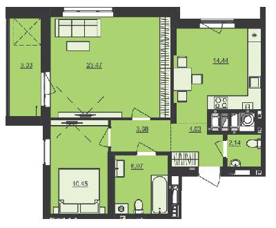 2-комнатная 67.31 м² в ЖК Семицвет от 23 600 грн/м², Львов