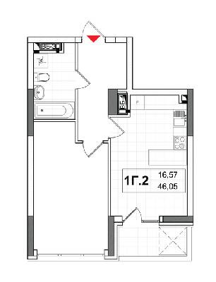 1-кімнатна 46.11 м² в ЖК CITY HUB від 42 366 грн/м², Київ
