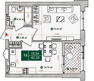 1-кімнатна 42.28 м² в ЖК Forest Park від 23 000 грн/м², Київ