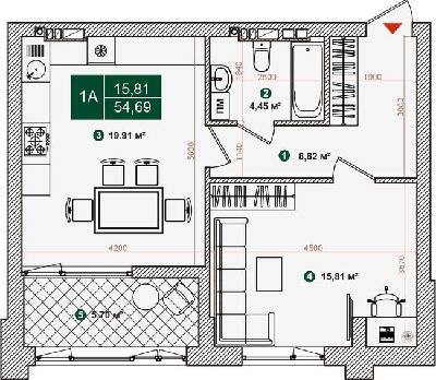 1-кімнатна 54.69 м² в ЖК Forest Park від 23 000 грн/м², Київ