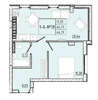 1-кімнатна 44.19 м² в ЖК Приморські Сади від 19 350 грн/м², Одеса