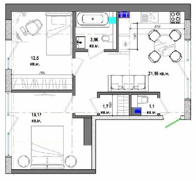 2-кімнатна 55.7 м² в КБ Graf від 46 600 грн/м², Одеса