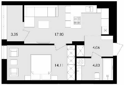 1-кімнатна 44.15 м² в ЖК Avalon Flex від 25 500 грн/м², Львів