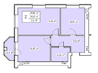 2-кімнатна 58.17 м² в ЖК Волошковий від 21 300 грн/м², с. Софіївська Борщагівка