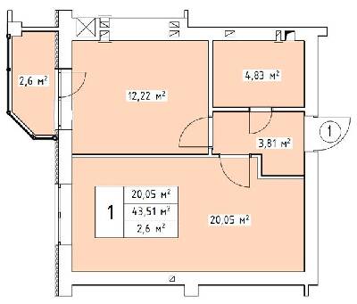 1-кімнатна 43.51 м² в ЖК Волошковий від 22 450 грн/м², с. Софіївська Борщагівка