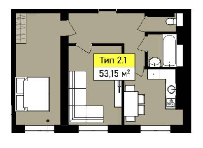 2-кімнатна 53.15 м² в ЖК Urban One SUMSKAYA від 36 300 грн/м², Харків