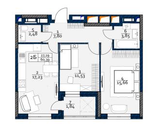 2-кімнатна 60.39 м² в ЖК POLARIS Home&Plaza від 24 793 грн/м², Київ