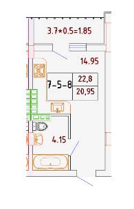 1-кімнатна 20.35 м² в ЖК Smart City від 21 000 грн/м², с. Крижанівка
