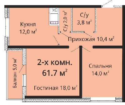 2-кімнатна 61.7 м² в ЖК Омега від 23 500 грн/м², Одеса