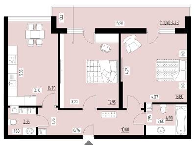 2-комнатная 74.8 м² в ЖК Ренессанс от застройщика, Черновцы