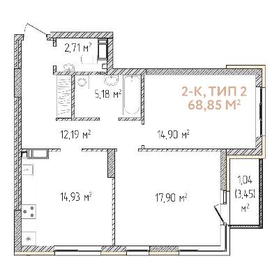 2-кімнатна 68.85 м² в ЖК Krona Park II від 23 188 грн/м², м. Бровари