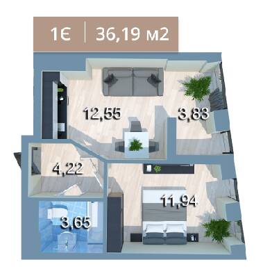 1-кімнатна 37.16 м² в ЖК Вежа на Ломоносова від 50 284 грн/м², Київ